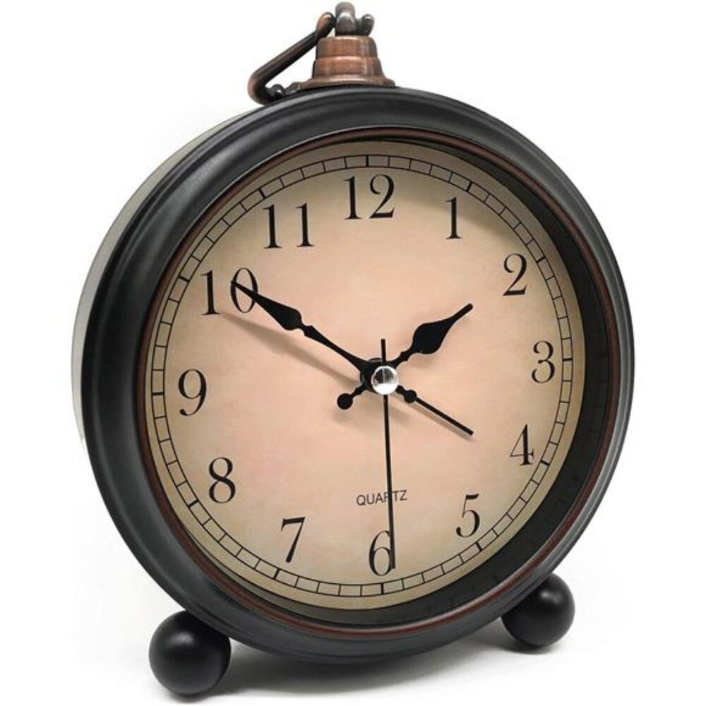 Vintage Retro Analog Alarm Clock, 4 inch Super Silent Non Ticking Small Clock